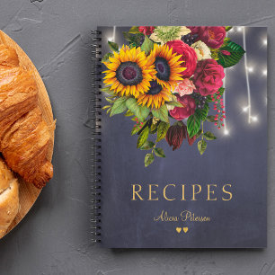 Cuaderno Elegante y lujosa receta de girasol y rosas marina