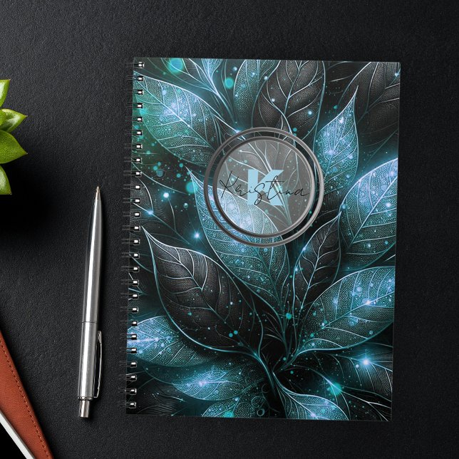 Cuaderno Elegante y lujoso follaje Verde azulado negro bril (Subido por el creador)