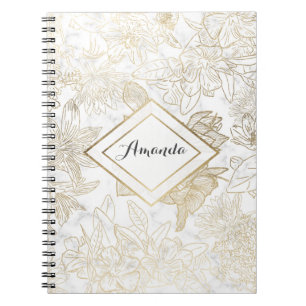 Cuaderno Elegante y moderno mármol dorado gris blanco flori
