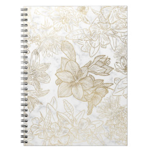Cuaderno Elegante y moderno mármol dorado gris blanco flori