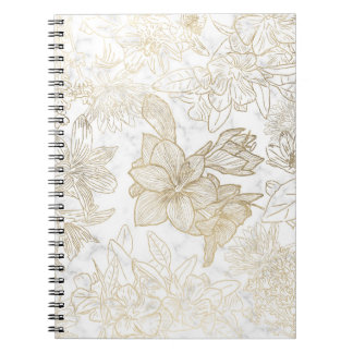 Cuaderno Elegante y moderno mármol dorado gris blanco flori