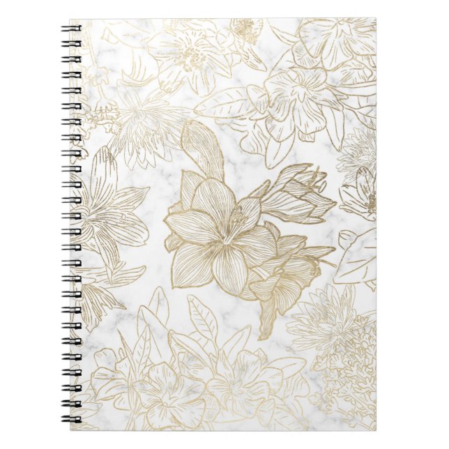 Cuaderno Elegante y moderno mármol dorado gris blanco flori (Frente)