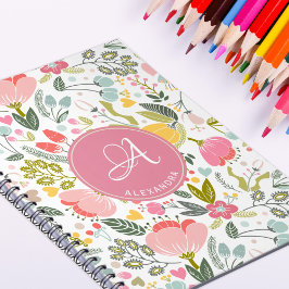 Cuaderno Elegante y moderno nombre monogramado floral rosa