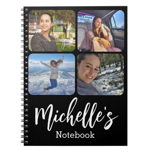 Cuaderno elegante y personalizado 4 collage de fotos blanco (Frente)
