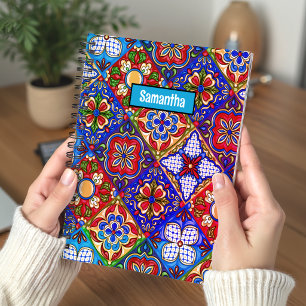 Cuaderno Elegantes baldosas mexicanas Talavera rojas azules