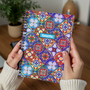 Cuaderno Elegantes baldosas mexicanas Talavera rojas azules