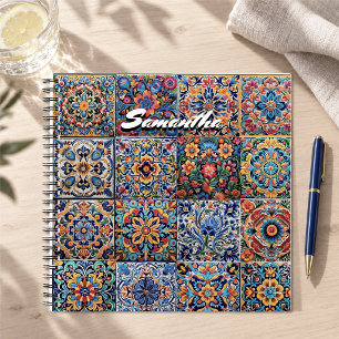 Cuaderno Elegantes baldosas Talavera rojas amarillas monogr