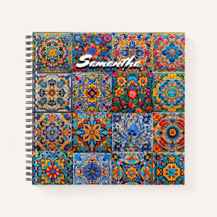 Cuaderno Elegantes baldosas Talavera rojas amarillas monogr