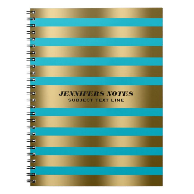 Cuaderno Elegantes bandas de oro Personalizado fondo azul (Frente)
