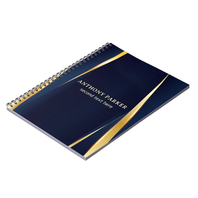 Cuaderno Elegantes bandas doradas fondo azul (Lado Izquierdo)