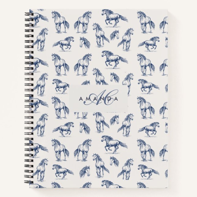 Cuaderno Elegantes Caballos Azules Monogramados Regalos Ini (Anverso)