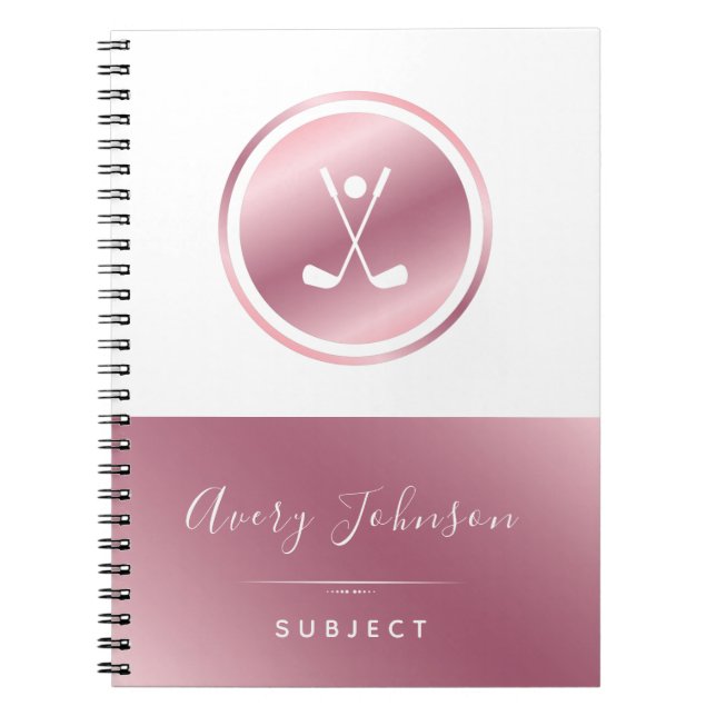 Cuaderno Elegantes Chicas Golf Golfer Rosa Oro Personalizad (Frente)