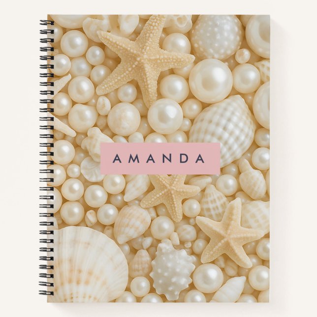 Cuaderno Elegantes Conchas y Perlas Personalizadas (Anverso)