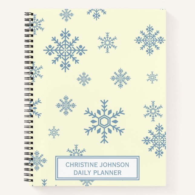 Cuaderno Elegantes copos de nieve azules en fondo blanco (Anverso)