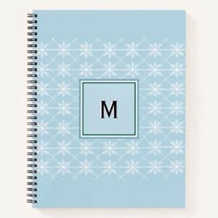 Cuaderno Elegantes copos de nieve azules y blancos con mono
