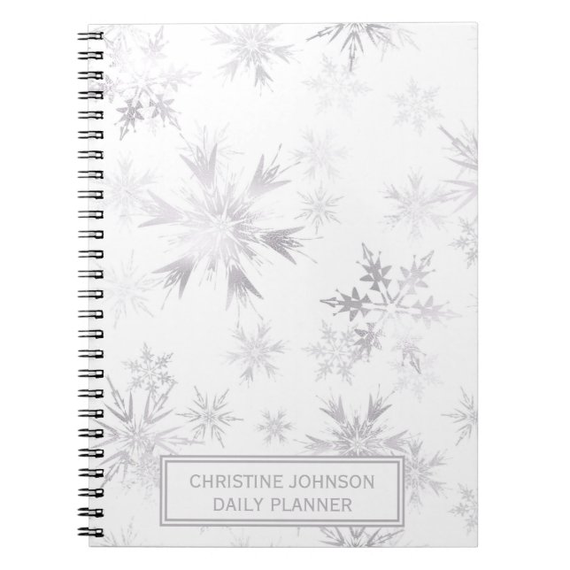 Cuaderno Elegantes copos de nieve en invierno blanco (Frente)