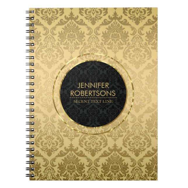 Cuaderno Elegantes Damascos De Oro Y Flores Negra (Frente)