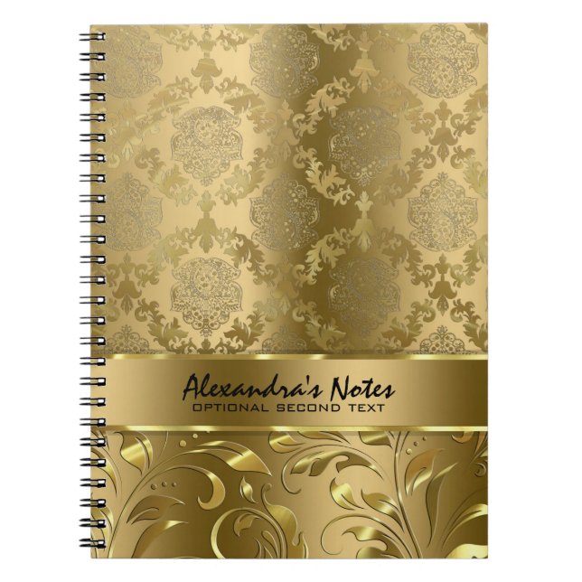 Cuaderno Elegantes damasquetes y encajes metálicos monocrom (Frente)