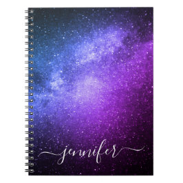 Cuaderno elegantes estrellas de galaxia púrpura azul person