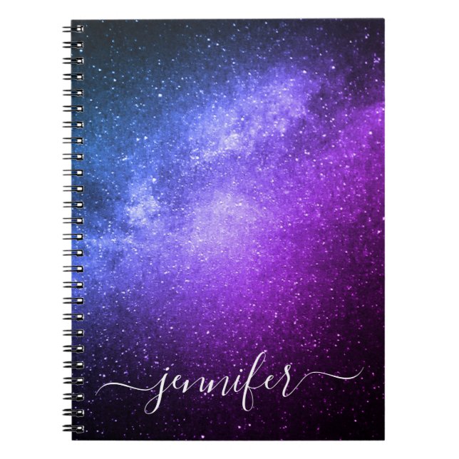 Cuaderno elegantes estrellas de galaxia púrpura azul person (Frente)