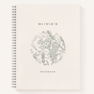 Cuaderno Elegantes flores de salvia verde y hierbas en espi