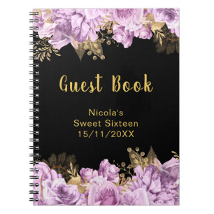 Cuaderno Elegantes flores lila y doradas Sweet Sixteen