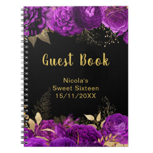 Cuaderno Elegantes flores púrpuras y doradas Sweet Sixteen