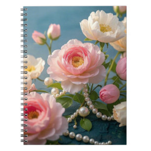 Cuaderno Elegantes flores rosa rosa claro con perlas