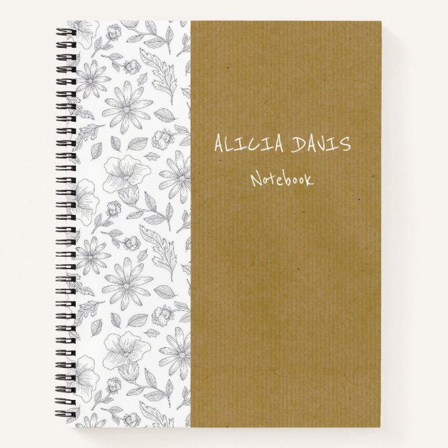 Cuaderno Elegantes flores simples fondo Kraft (Anverso)