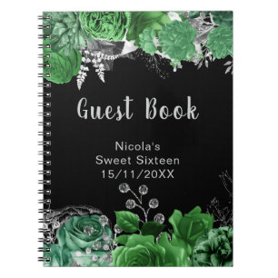 Cuaderno Elegantes flores verdes y plateadas Sweet Sixteen