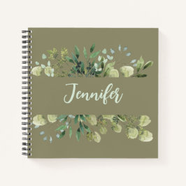 Cuaderno Elegantes hojas de marco botánico de nombre pastel