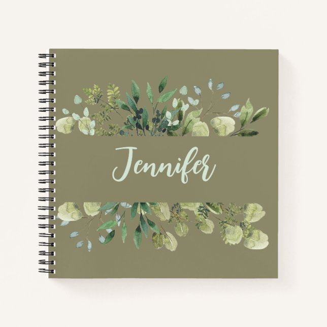 Cuaderno Elegantes hojas de marco botánico de nombre pastel (Anverso)