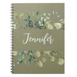 Cuaderno Elegantes hojas de marco botánico de nombre pastel