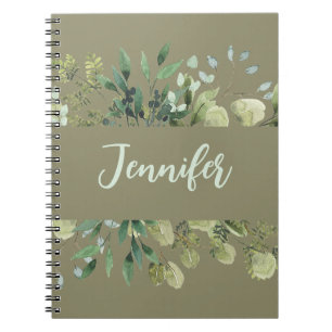 Cuaderno Elegantes hojas de marco botánico de nombre pastel