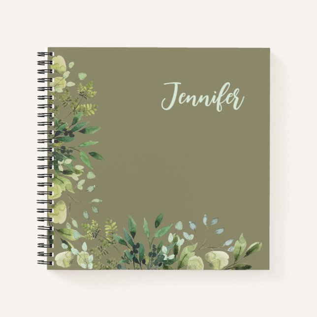 Cuaderno Elegantes hojas de marco botánico de nombre pastel (Anverso)