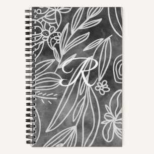 Cuaderno Elegantes hojas de monograma en blanco y negro