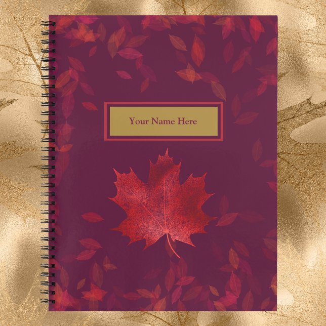 Cuaderno Elegantes hojas de otoño rojas y de oro de Borgoña (Subido por el creador)