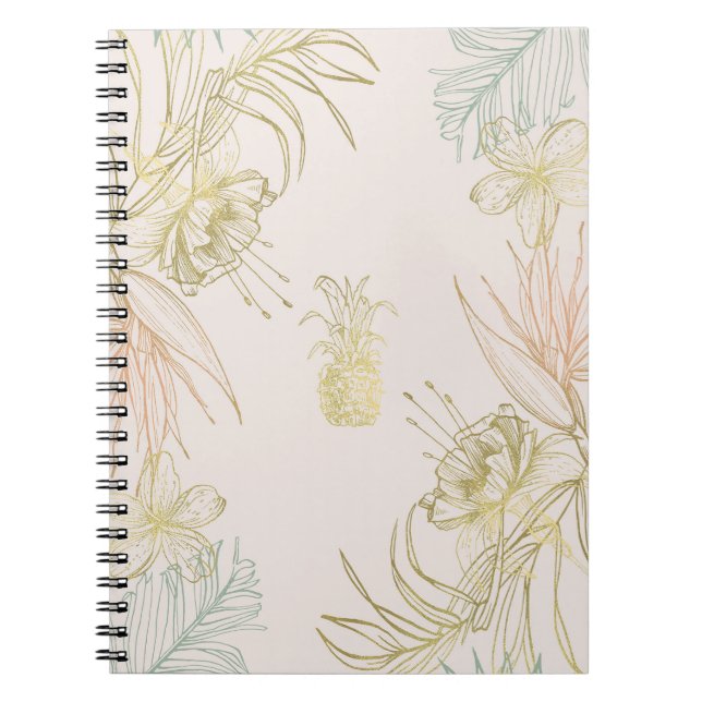Cuaderno Elegantes hojas tropicales botánicas florales dora (Frente)