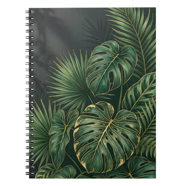 Cuaderno Elegantes Hojas Tropicales de Monstera Botánico (Frente)