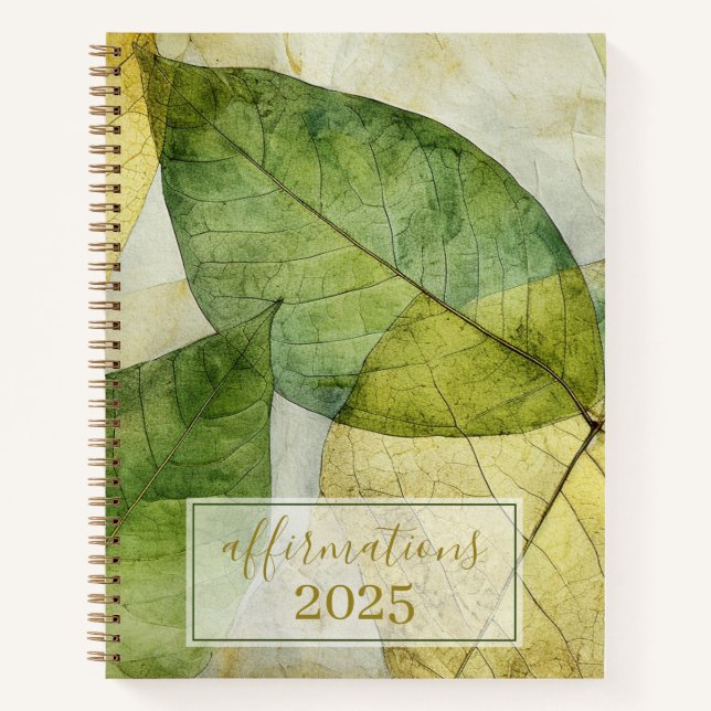 Cuaderno Elegantes hojas verdes de oro de 2025 afirmaciones (Anverso)