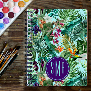 Cuaderno Elegantes hojas verdes tropicales patrón acuático 