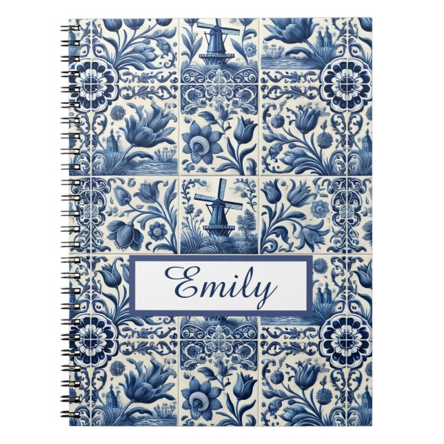Cuaderno Elegantes mosaicos Delft Personalizados (Frente)