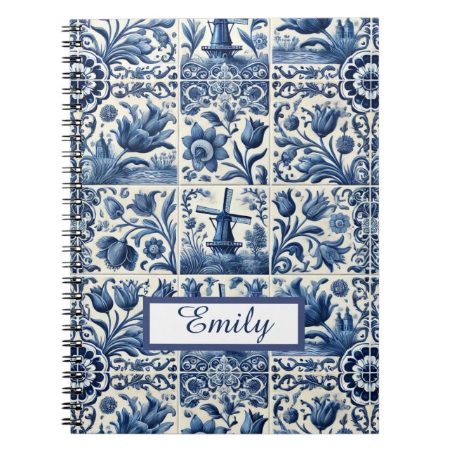 Cuaderno Elegantes mosaicos Delft Personalizados (Frente)