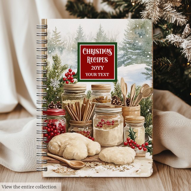 Cuaderno Elegantes Navidades clásicos recetas Personalizado (Elegant Classic Christmas Recipes Notebook Custom Name)