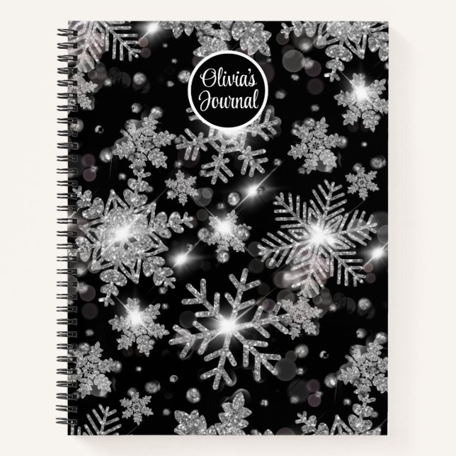 Cuaderno Elegantes Navidades copos de nieve de plata blanca (Anverso)