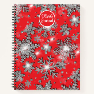 Cuaderno Elegantes Navidades copos de nieve de plata blanca