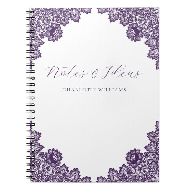 Cuaderno Elegantes notas e ideas florales de encaje morado  (Frente)