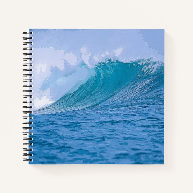 Cuaderno Elegantes Olas del Océano Azul Artesanía acrílica  (Anverso)