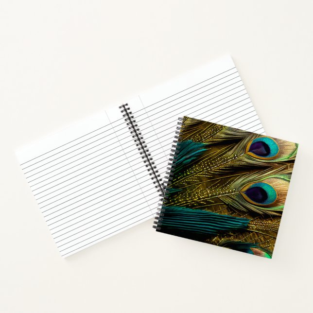 Cuaderno Elegantes Plumas de Pavo Real Abstractas Azul Teal (Interior)