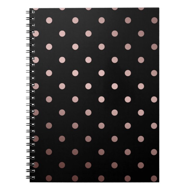 Cuaderno elegantes puntos de polka negro rosa de oro (Frente)